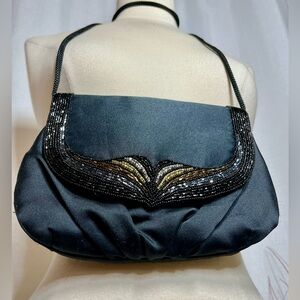 Elegant Black and Gold beaded evening bag -